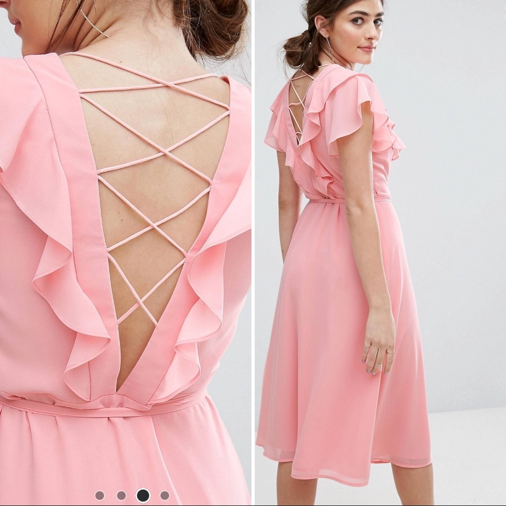 ASOS Peachy Pink Summer Wrap Dress w/ Lace-Up Back